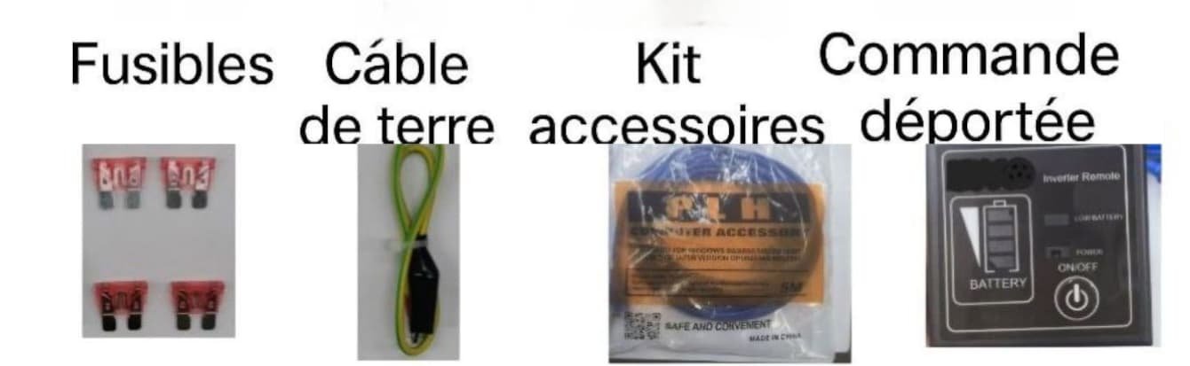 Fusibles, câble de terre, accessoires et télécommande inclus