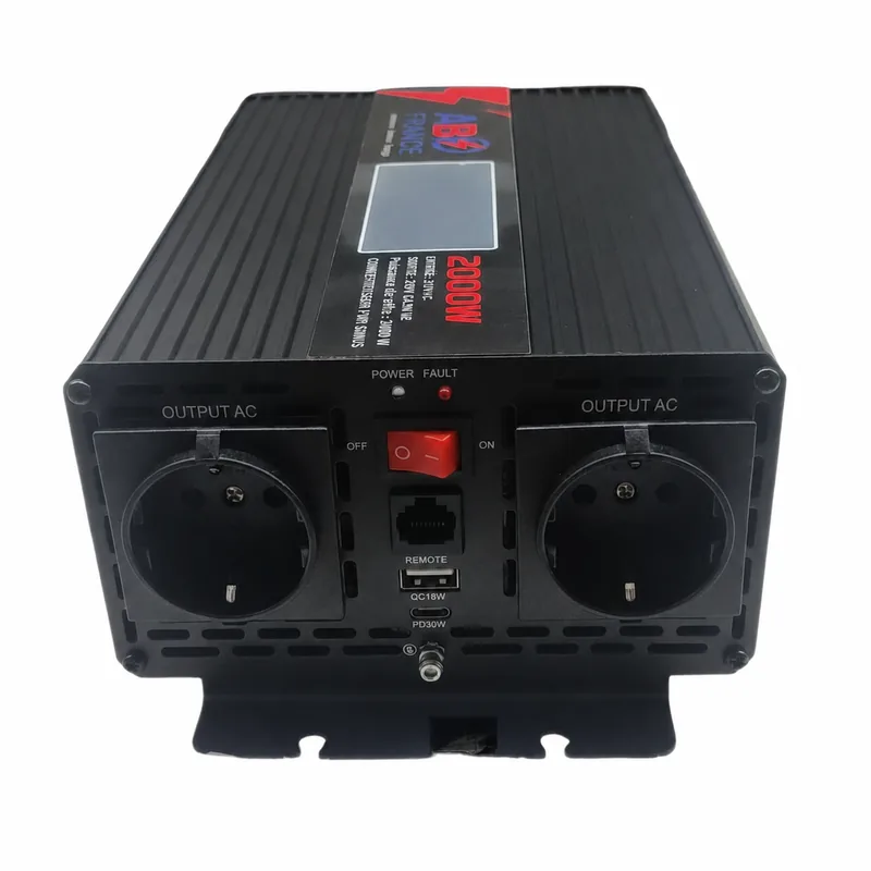 Convertisseur Pur Sinus 2000W 24V vers 230V – 4000W Crête – LCD, Télécommande, USB-C PD 30W – ABE France