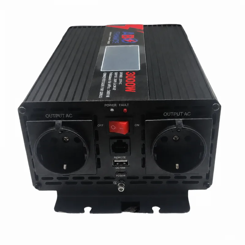 Convertisseur Pur Sinus 3000W 24V vers 230V – 6000W Crête – LCD, Télécommande, USB-C PD 30W – ABE France